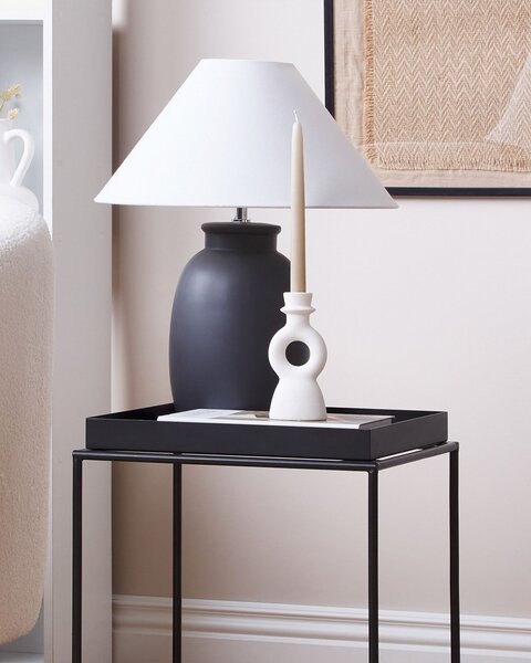 Svietnik biely keramický 17 cm zaoblený dizajn minimalistický boho štýl dekorácie doplnky