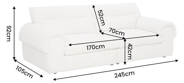 Moderná buklé štvormiestna sedačka Sadie so svetlým krémovým béžovým poťahom a minimalistickým prešívaním 245 cm