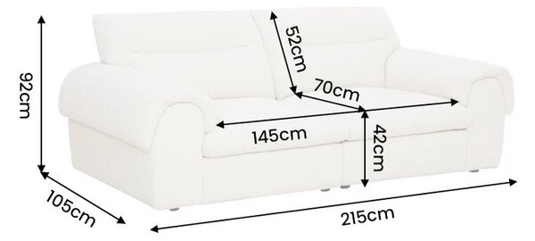 Moderná krémová trojmiestna sedačka Sadie s béžovým buklé poťahom s výraznou štruktúrou a bohatým čalúnením 210 cm
