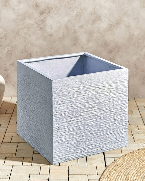 Kvetináč biely zmes hliny a vlákien 50 x 50 x 46 cm štvorcový tvar odolný voči UV žiareniu moderný štýl interiér exteriér záhrada