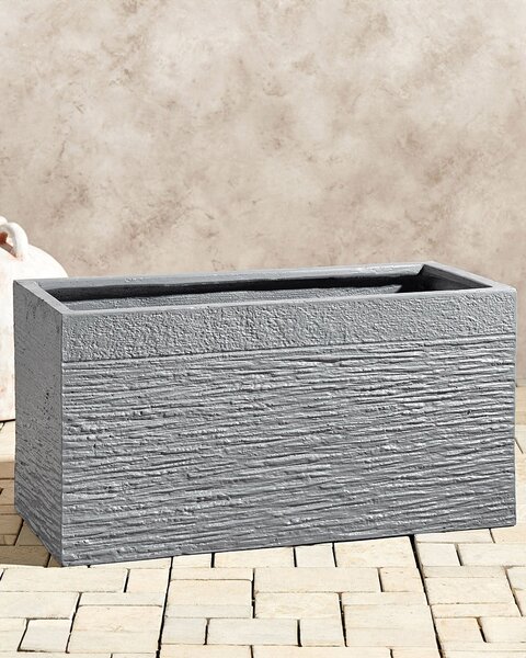 Kvetináč sivý zmes hliny a vlákien 60 x 29 x 30 cm obdĺžnikový tvar moderný štýl interiér exteriér