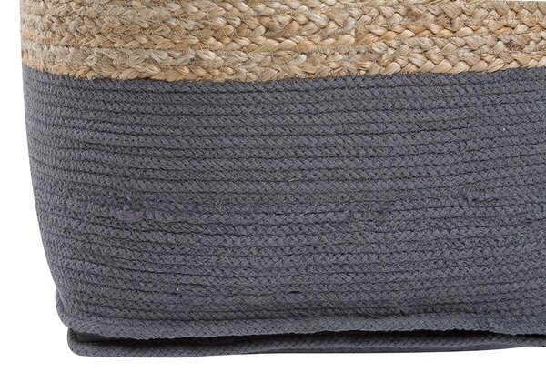 Puf taburetka sivá jutová s výplňou z polystyrénového granulátu štvorcový puf 44 x 44 cm boho štýl