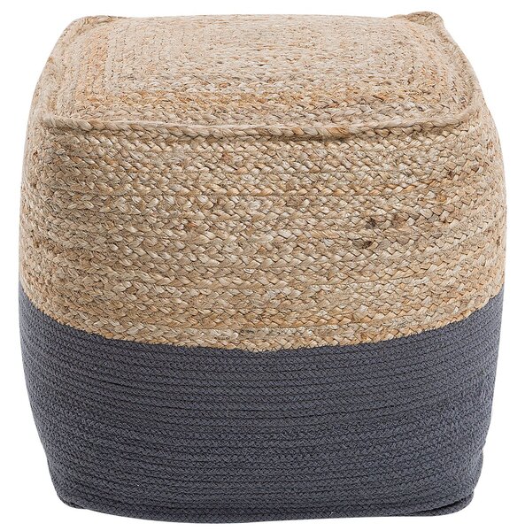 Puf taburetka sivá jutová s výplňou z polystyrénového granulátu štvorcový puf 44 x 44 cm boho štýl