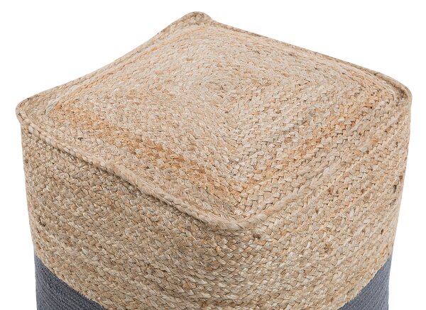 Puf taburetka sivá jutová s výplňou z polystyrénového granulátu štvorcový puf 44 x 44 cm boho štýl