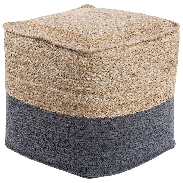 Puf taburetka sivá jutová s výplňou z polystyrénového granulátu štvorcový puf 44 x 44 cm boho štýl