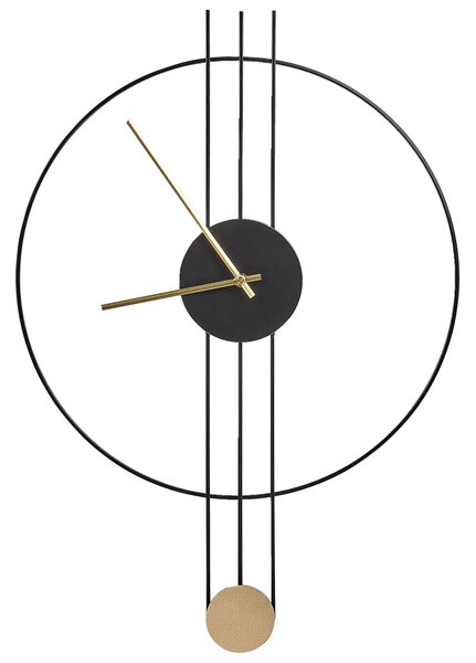 Nástenné hodiny čierna oceľ kov 44 x 65 cm s kyvadlom dizajn bez čísel moderný minimalistický štýl obývacia izba doplnky