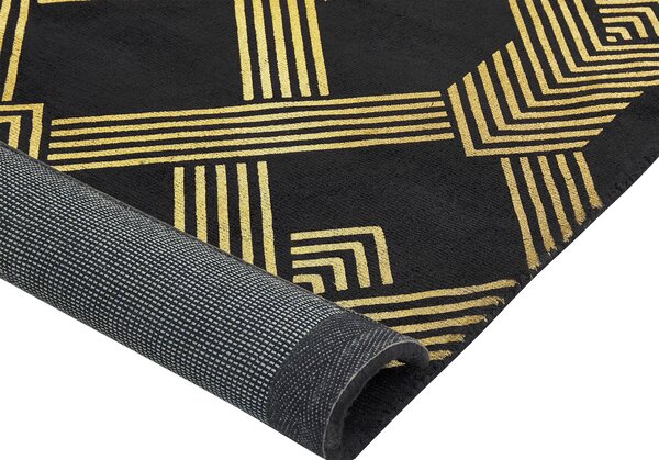 Koberec čierny so zlatým geometrickým vzorom viskóza s bavlnou 160 x 230 cm štýl moderný glamour