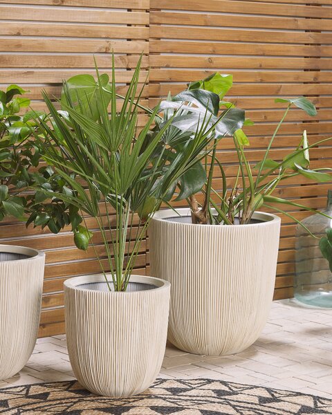 Kvetináč béžový polyresin 48 x ø 44 cm vysoký moderný minimalistický izbový vonkajší črepník