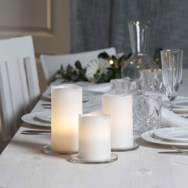 Voskové LED sviečky s ovládačom White – set 3 ks