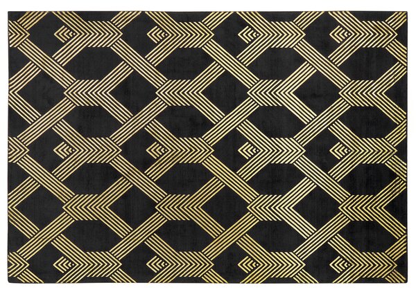 Koberec čierny so zlatým geometrickým vzorom viskóza s bavlnou 160 x 230 cm štýl moderný glamour