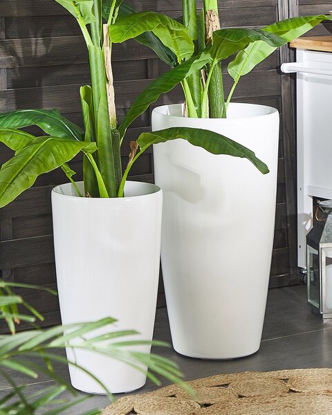 Izbový a vonkajší kvetináč biely kamenná zmes s vysokým leskom okrúhly výška 32 cm moderný dizajn