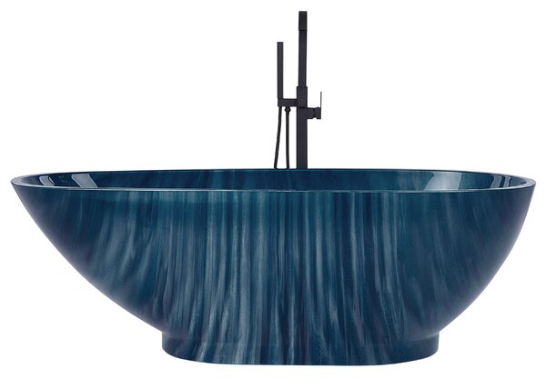 Voľne stojaca vaňa modrá mramorový efekt akrylát 170 x 80 cm oválny tvar pre 1 osobu moderný štýl kúpeľňa