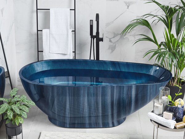 Voľne stojaca vaňa modrá mramorový efekt akrylát 170 x 80 cm oválny tvar pre 1 osobu moderný štýl kúpeľňa