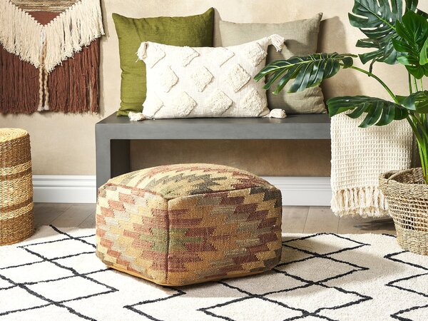 Puf taburetka viacfarebná juta bavlna 30 x 50 cm geometrický vzor ručne vyrobený boho taburet