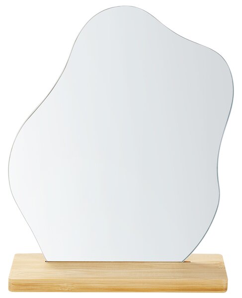 Dekoratívne zrkadlo svetlohnedé bambusové drevo 22 x 19 cm nepravidelný tvar drevený stojan dekorácia do interiéru