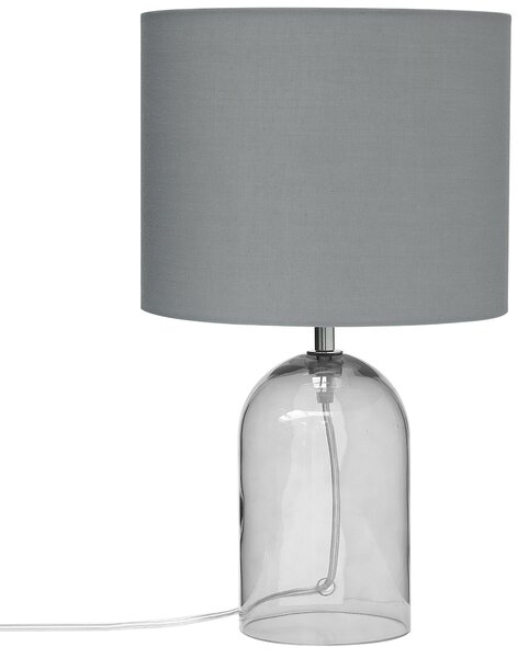 Stolná lampa sivá priehľadná sklenený podstavec 44 cm dymové sklo látkové tienidlo moderný štýl obývačka spálňa