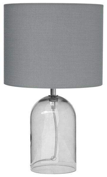 Stolná lampa sivá priehľadná sklenený podstavec 44 cm dymové sklo látkové tienidlo moderný štýl obývačka spálňa