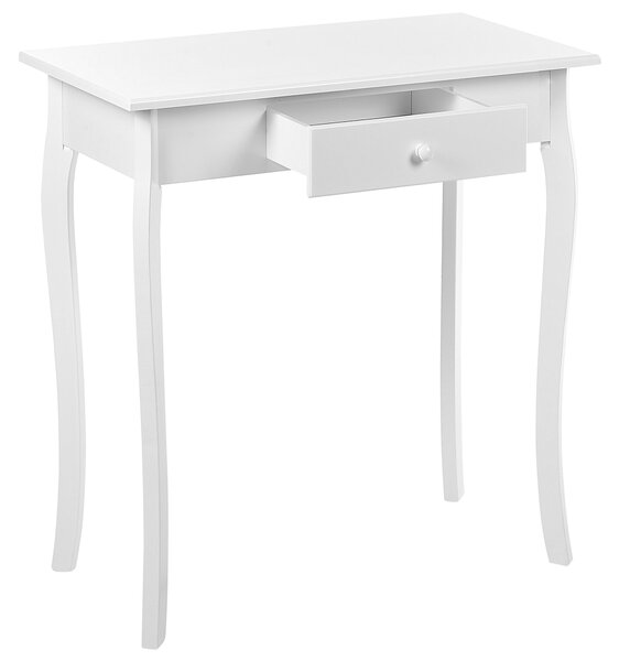 Konzolový stolík biely MDF drevené nohy 75 x 40 x 77 cm so zásuvkou nábytok do obývačky na chodbu francúzsky dizajn