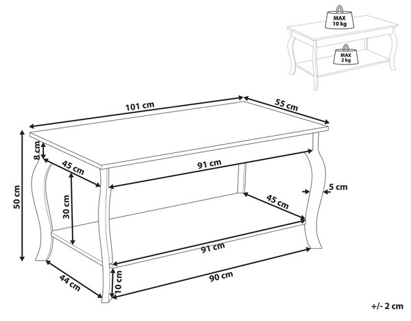 Konferenčný stolík biely MDF drevotrieska 101 x 55 cm s policou klasický dizajn obývacia izba