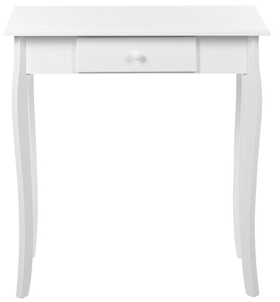 Konzolový stolík biely MDF drevené nohy 75 x 40 x 77 cm so zásuvkou nábytok do obývačky na chodbu francúzsky dizajn
