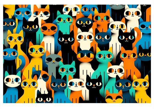 Obraz farebné mačky v rade