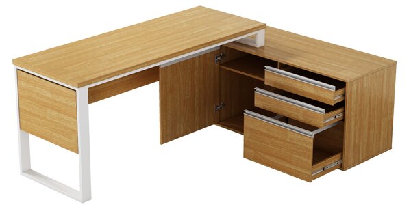 Rohový kancelársky stôl s komodou Houseland Nuvia Home 04 194 cm dub/biely
