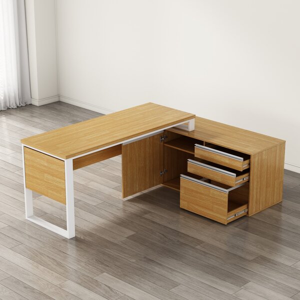 Rohový kancelársky stôl s komodou Houseland Nuvia Home 04 194 cm dub/biely