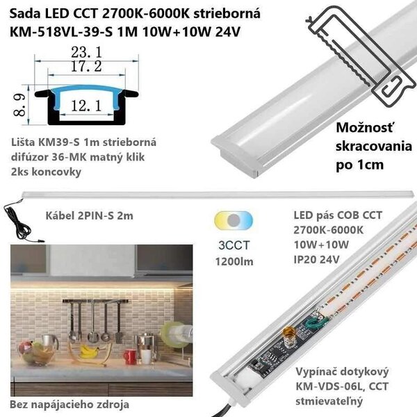 Univerzálna LED CCT sada strieborná, 1 m, Zapustená (53904201)