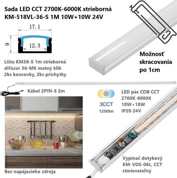 Univerzálna LED CCT sada strieborná, 1 m, Prisadená (53604201)