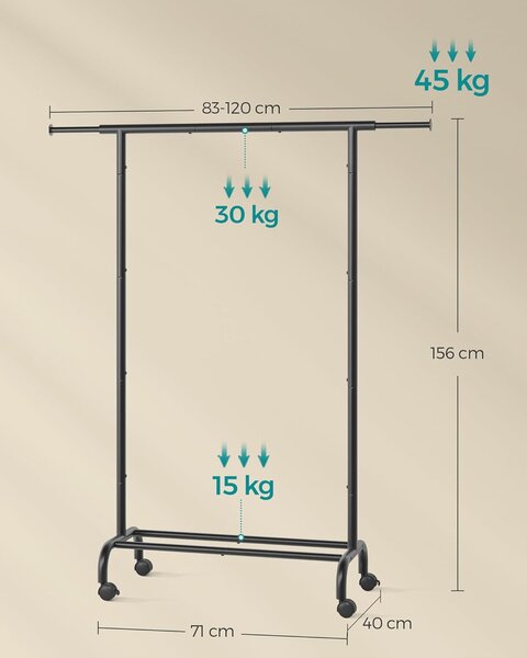SONGMICS Pojazdný stojan na oblečenie Merino 83-120 cm čierny