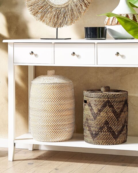 Kôš prírodný ratanový 40 cm úložný košík s vekom boho rustikálny bytový doplnok