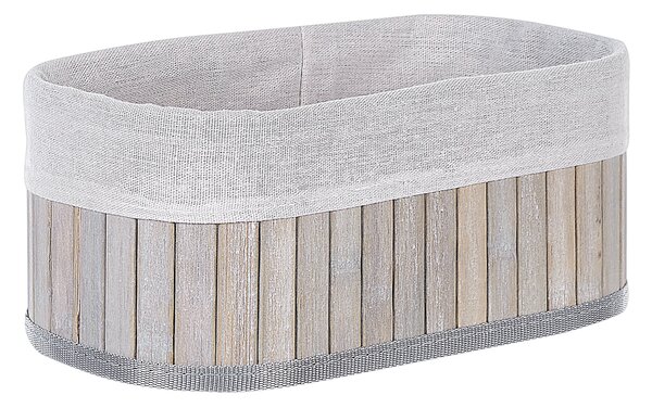 Súprava 5 košíkov sivá bambusové drevo polyester s rukoväťami rôzne veľkosti boho bytové doplnky moderný úložný priestor