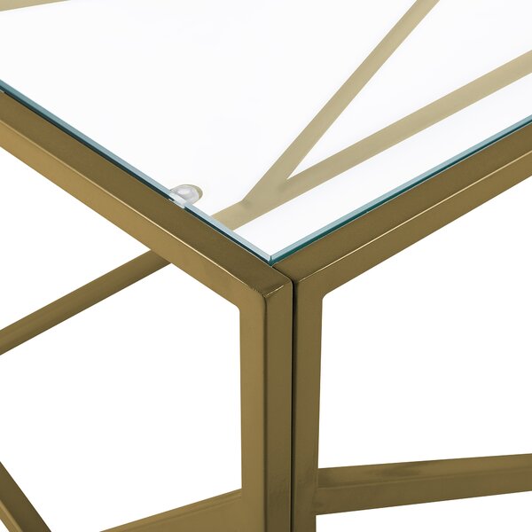 Konferenčný stolík zlatý kovový rám sklenená vrchná doska 50 x 45 x 100 cm geometrický dizajn glamour štýl obývačka