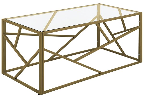 Konferenčný stolík zlatý kovový rám sklenená vrchná doska 50 x 45 x 100 cm geometrický dizajn glamour štýl obývačka
