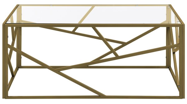 Konferenčný stolík zlatý kovový rám sklenená vrchná doska 50 x 45 x 100 cm geometrický dizajn glamour štýl obývačka