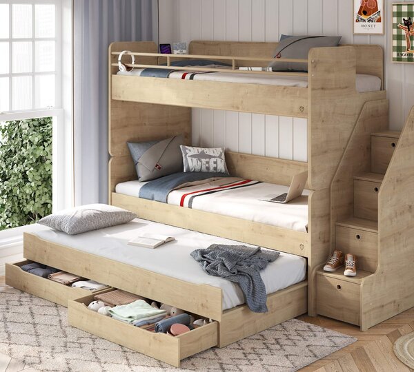 Cilek Poschodová posteľ Mocha Studio pre 3 deti 90x200 cm s úložným priestorom (schody)