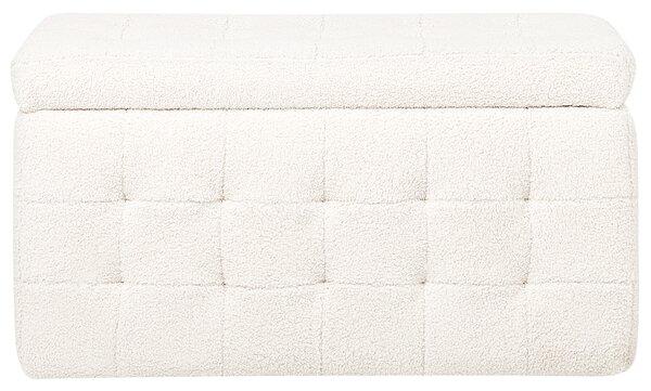 Taburetka biela buklé 72 x 42 x 40 cm s úložným priestorom prešívaná obdĺžnikový tvar obývačka spálňa