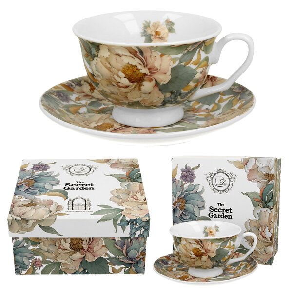 Porcelánová šálka na nohe s podšálkou Royal Peony White 250 ml