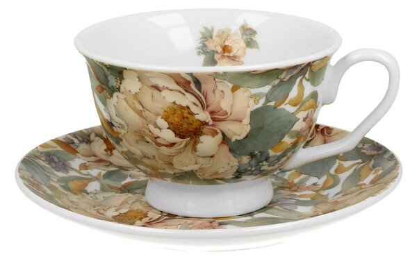 Porcelánová šálka na nohe s podšálkou Royal Peony White 250 ml