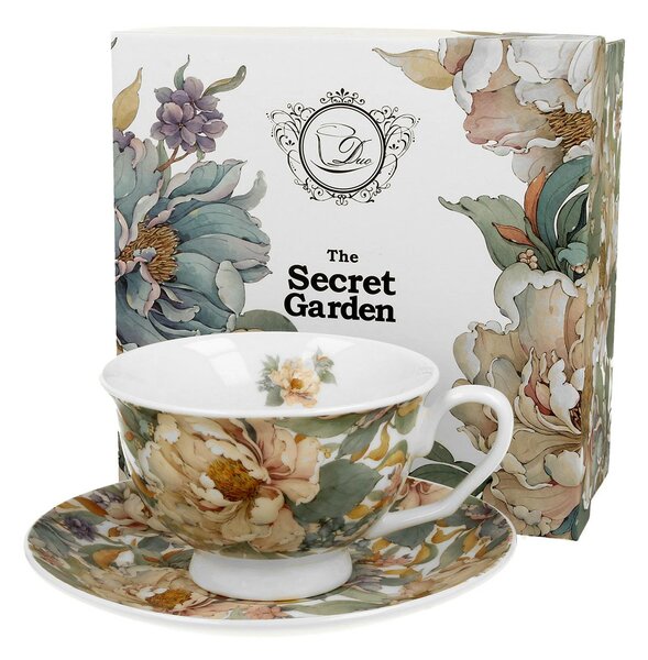 Porcelánová šálka na nohe s podšálkou Royal Peony White 250 ml