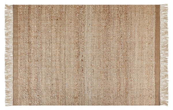 Koberec béžový jutový 140 x 200 cm obdĺžnikový so strapcami ručne tkaný boho štýl spálňa obývacia izba