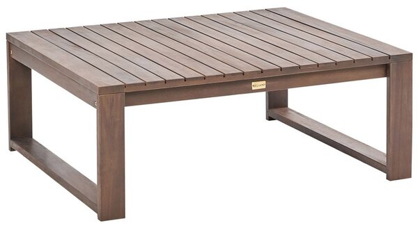 Záhradný konferenčný stolík tmavohnedý akáciové drevo 90 x 75 cm vonkajší balkón terasa moderný dizajn
