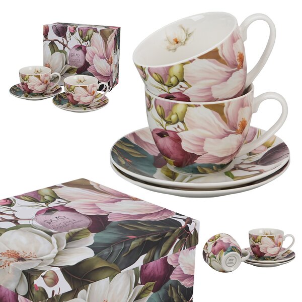 Porcelánová šálka s podšálkou Magnolie 270 ml sada 2ks