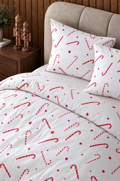 Vianočná posteľná bielizeň CANDYCANES saténová Rozmer: 100x135 cm