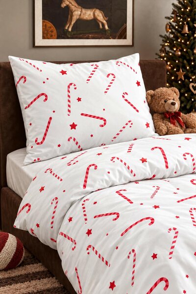 Vianočná posteľná bielizeň CANDYCANES saténová Rozmer: 100x135 cm