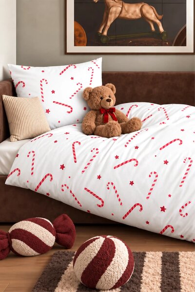 Vianočná posteľná bielizeň CANDYCANES saténová Rozmer: 100x135 cm
