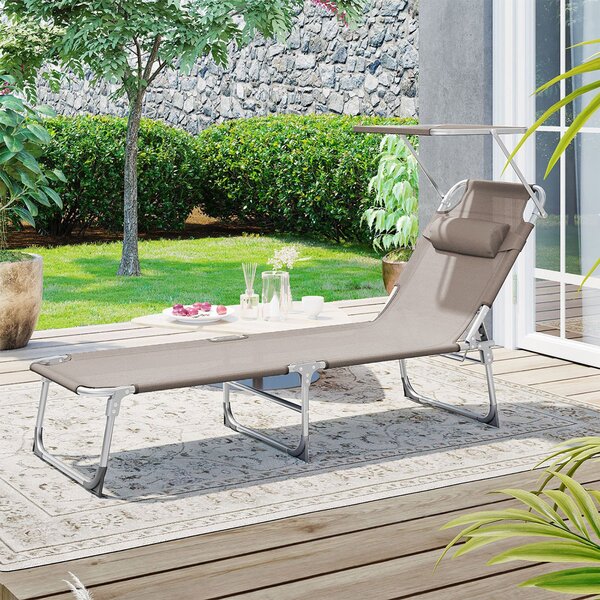 Záhradné lehátko LAGUNA s nastaviteľnou clonou, 193x59x30cm, hnedošedá (taupe) SongmicsHome