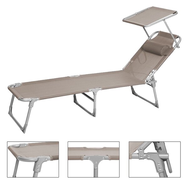 Záhradné lehátko LAGUNA s nastaviteľnou clonou, 193x59x30cm, hnedošedá (taupe) SongmicsHome