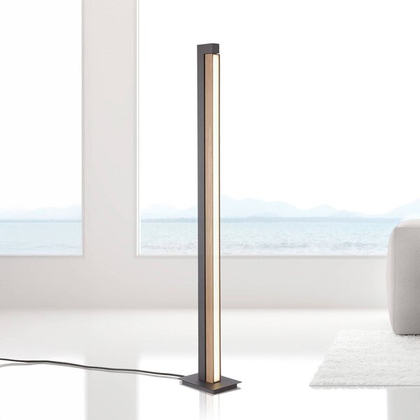 LED stojacia lampa PURE Lines, čierna, drevo, diaľkové ovládanie, 140 cm, Svetlé drevo, Obývacia izba / jedáleň, Drevo
