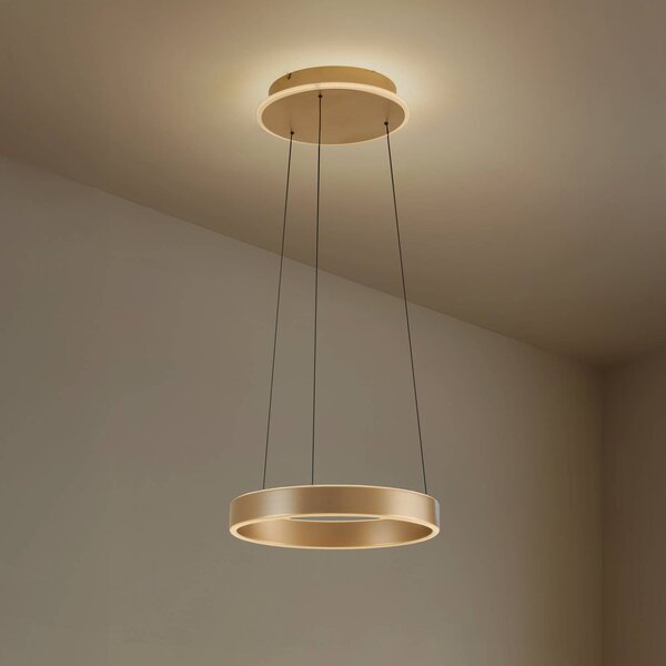Lucande LED závesné svietidlo Tindra, Ø 40 cm, zlaté, stmievateľné, Mosadz / zlato, Obývacia izba / jedáleň, kov, Moderný, Závesné svietidlo